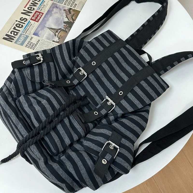 Vintage Y2k Ahetic Casual Backpack Wen Students All Mah Backpacks Ctrast Color Striped Fem Schoolbags Fi Trendy Z241212