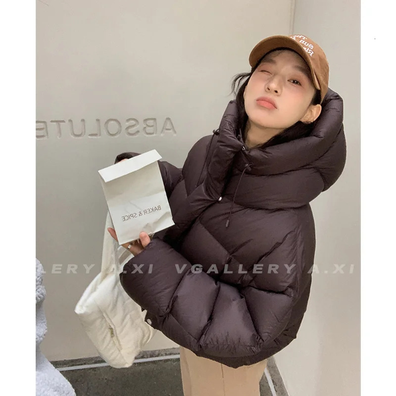 Thick coat womens coat black hooded fashion American streetwear Y2K down womens winter short coat 241210
