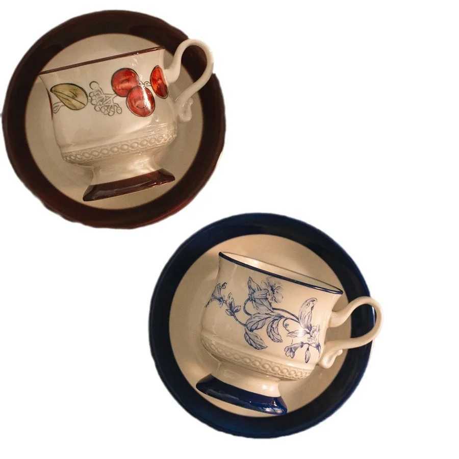 Ceramic coffee cup and plate set luxurious high-end afternoon tea floral tea G vintage style Y241211