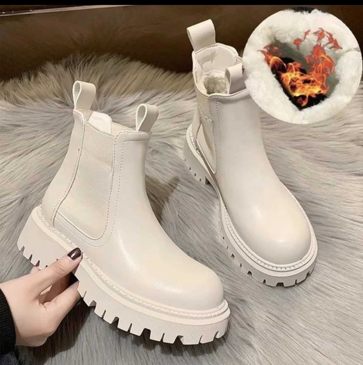 wens platform boots brown hot black beige white autumn and winter thick leather short punk Gothic shoes Z241212