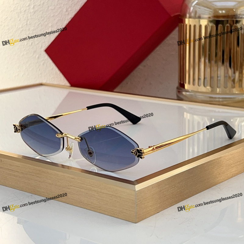 Luxury Fashion Designer Sunglasses Rimless Men Women Retro Style Polygonal Sunglasses Classic Diamond Cut Lenses Outdoor Driving Travel Universal With Case