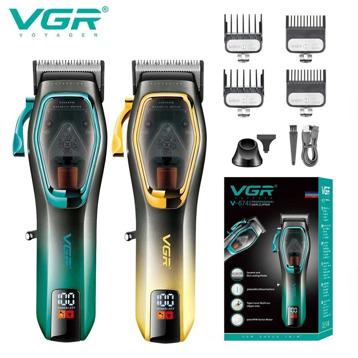 VGR Hair Clipper Cordless Hair Trimmer Professional Haircut Electric Hair Cutting Machine 9000 RPM LED Clipper for Men V-674 W241212