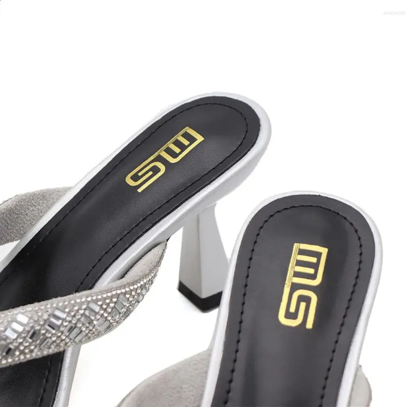 Slippers Casual High-Heeled Shoes Lady Square Toe Slipers Women Glitter Slides Rubber Flip ps 2024 Jelly Hawaiian