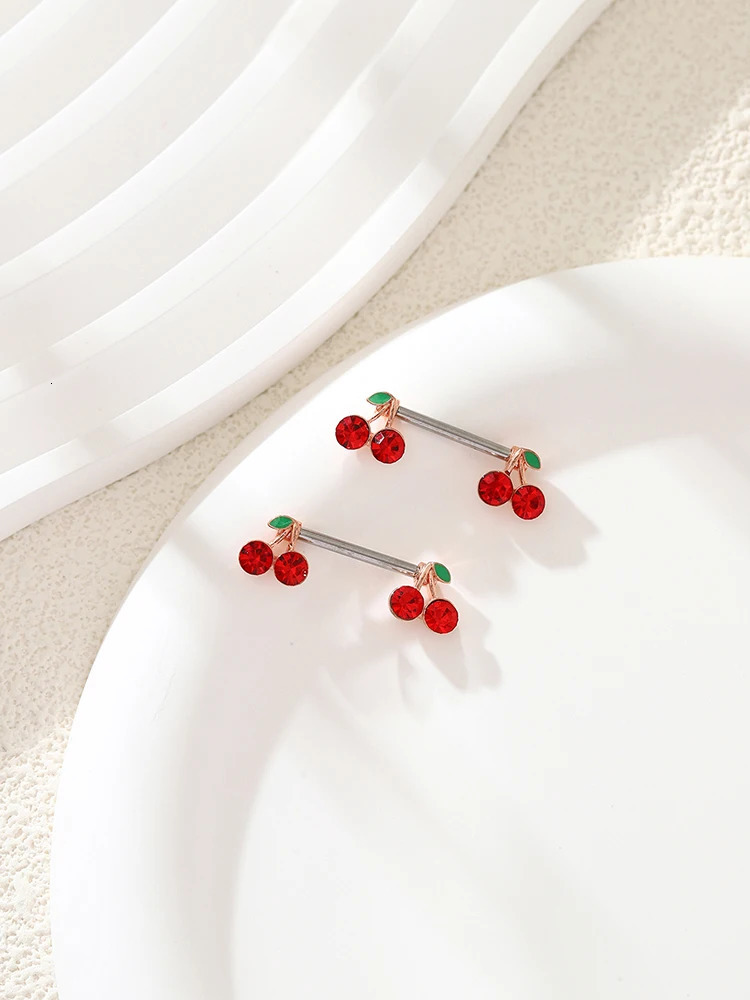 KUNIU2pcs Y2K Cute Cherry Nipple Ring Female Body Piercing Jewelry Stainless Steel 241210