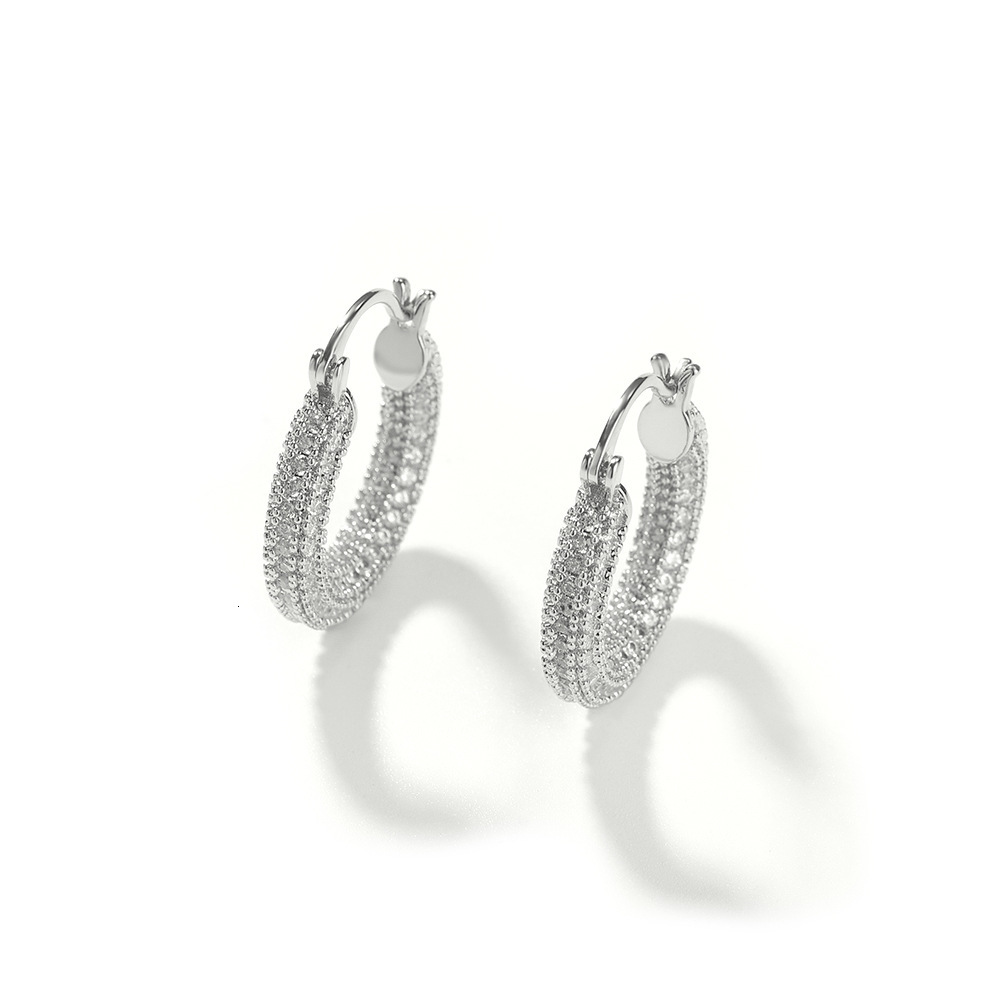 Fine Quality Full Diamond Huggie Hoop Earrings For Womens Ins New In Trendy Bling Cubic Zirconia Hollow Ear Rings Hip Hop Piercing Earrings Pendientes