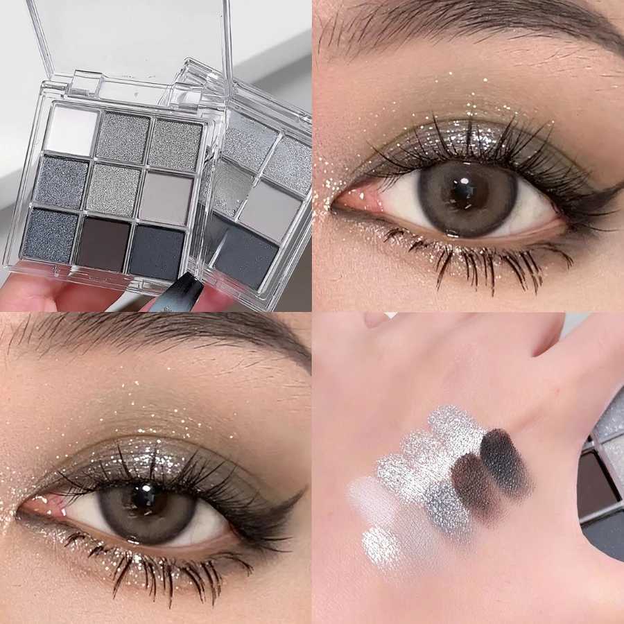 9-color eye shadow palette cheap Korean makeup high-quality professional dark metal punk smoke eye shadow gray black shadow paletteW241212