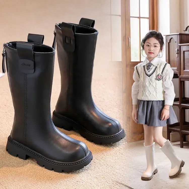 Boots Korean Version Tall Brown 2024 British Wind Riding Boots Autumn Winter Girls Black Foreign Trade New Long Boots H241212