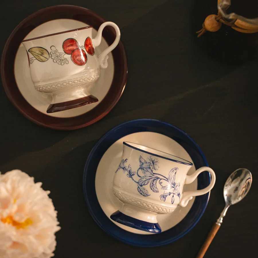 Ceramic coffee cup and plate set luxurious high-end afternoon tea floral tea G vintage style Y241211