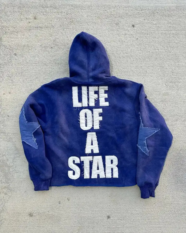 Gothic retro Harajuku star embroidered letter oversized mens and womens hoodies Y2K American hip-hop trend sports hoodies 241211