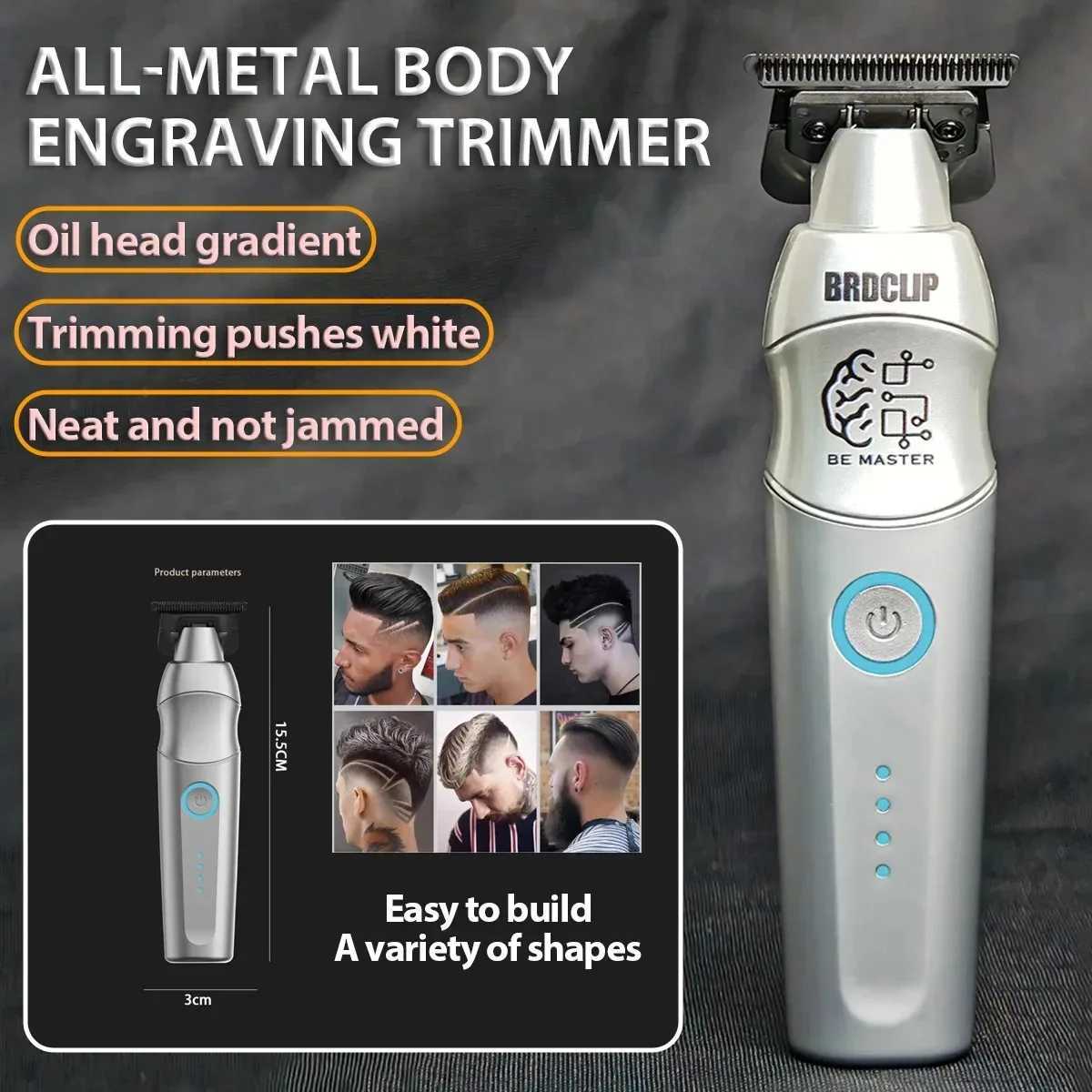 Professional Electric Hair Trimmer BRDCLIP TF-617 Mens Hair Clipper DLC Blade Zinc Alloy Body with Base Carving Machine Barber W241212