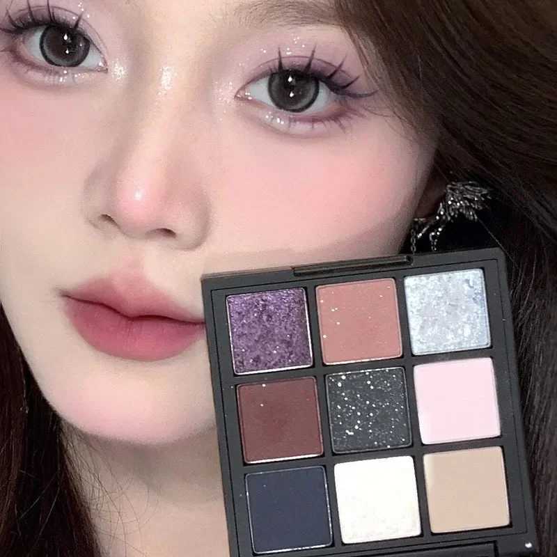 9 colors dark punk smoking eye shadow palette black purple matte bright lying silk shimmer earth color makeupW241212