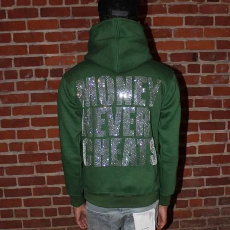 Men Y2K Fashion Hoodie Rhinestones letter graphics Print Zip Hoodie clothes Hoodies Goth Long Slve Sweatshirt Oversized TopC241211