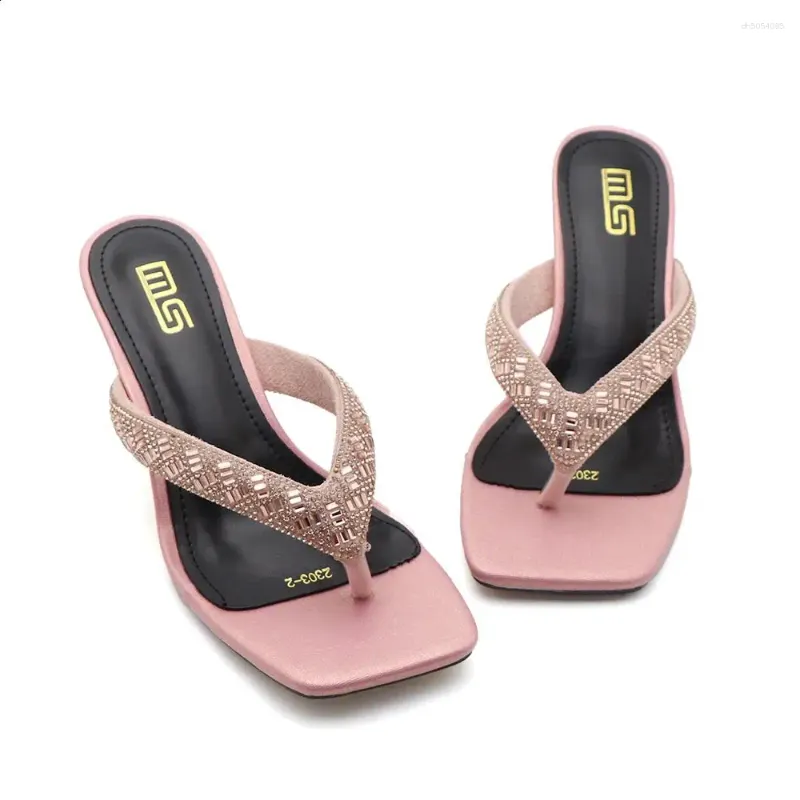 Slippers Casual High-Heeled Shoes Lady Square Toe Slipers Women Glitter Slides Rubber Flip ps 2024 Jelly Hawaiian