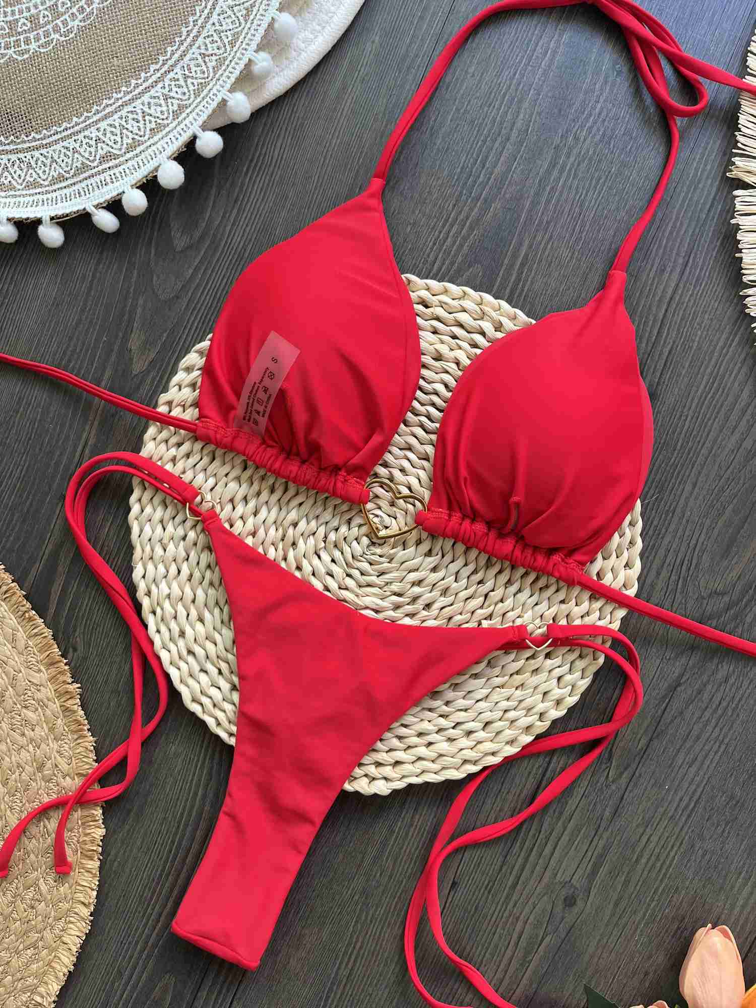 Sexy Red Swimwear Beach Surfing Bikini 2024 Women Party Suit Band 2 Piece SwimsuitXJ241212