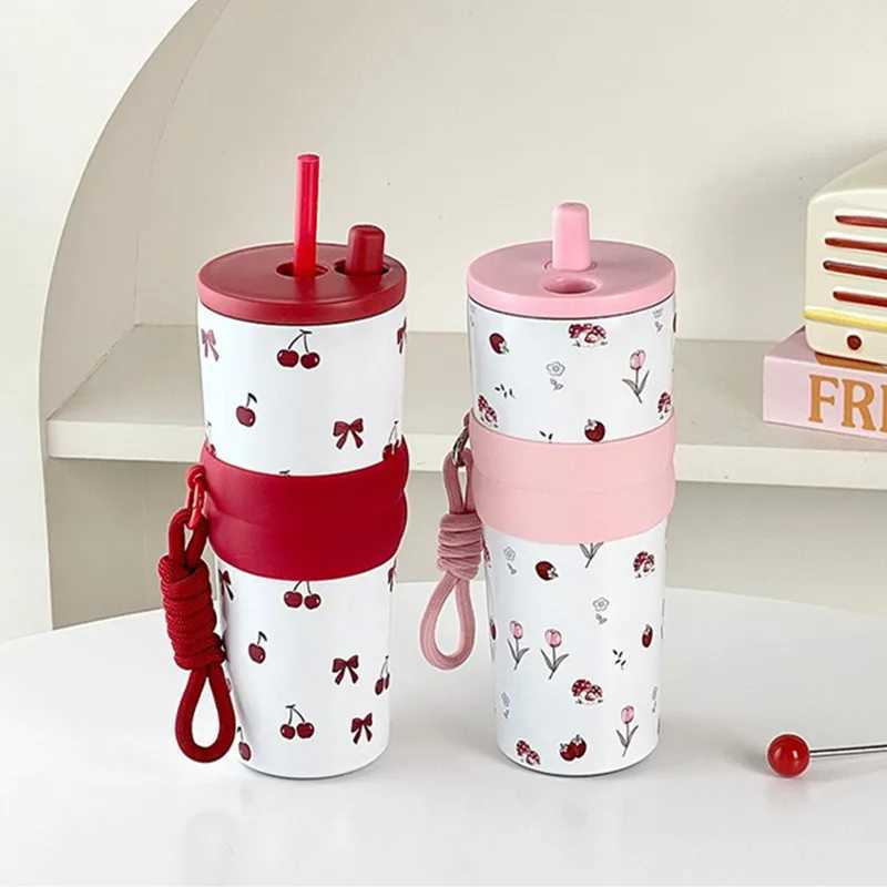 710ml fashionable flower stainless steel 316 vacuum film with leak proof coffee tea cold drinks car thermostat travel Y241211