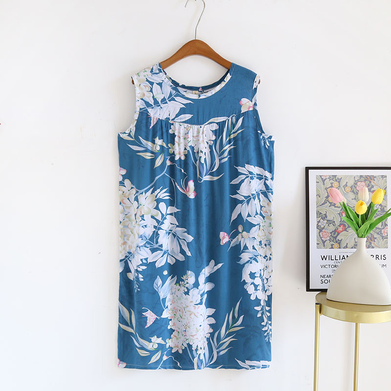 B516-Summer Korean version of large size cotton silk nightdress ladies plus size sleeveless long skirt artificial cotton thick loose pregnant women ho