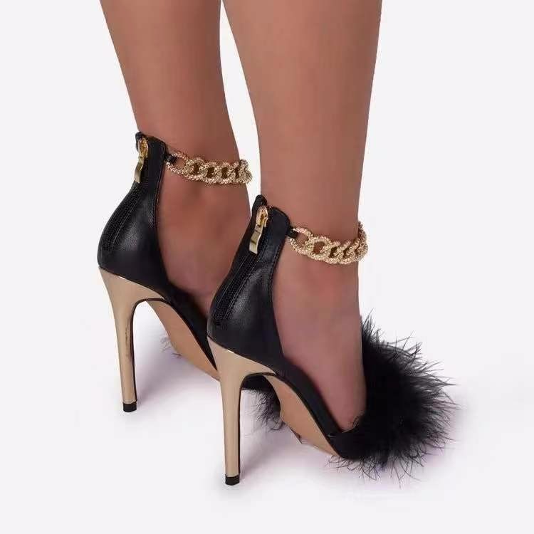 Hairy high-heeled sandals women 2025 new women's shoes Europe and the United States foreign trade fashion desinger heels Plus 36-43 large size wo