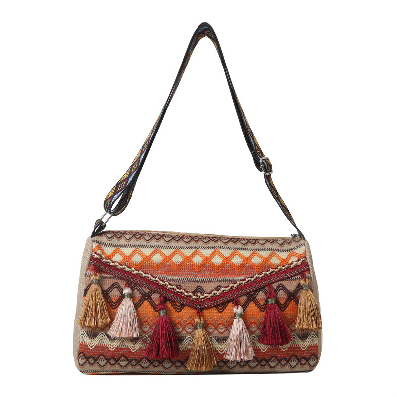 2025 new Ethnic shoulder small square new popular Bohemian style simple and niche crossbody travel women's bag zhanyishengli