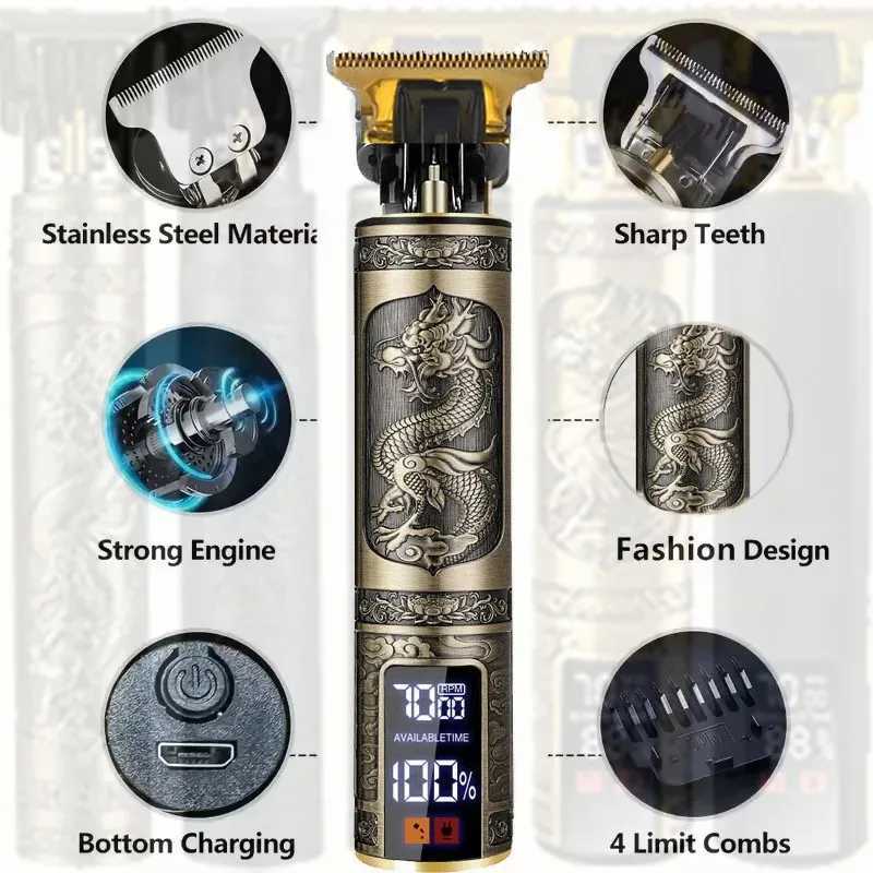 Digital Display Dragon Retro Wireless Womens Hair Salon Beard Body Professional Electric Shaver Machine M241212