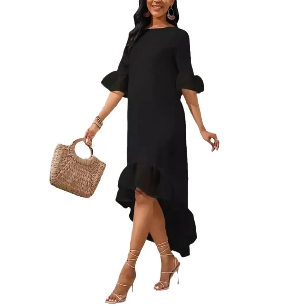 Plus Size Plus Size Womens Clothing Loose Fit Long Sleeve Black Floral Dress Round Neck A-Line Skiing Board 241211