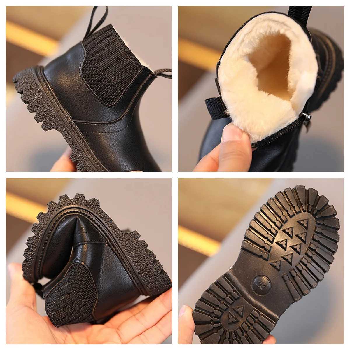 Boots Baby Winter Warm Shoes Kids Fleece Thickened Boys Girls Fashion Leather Children Anti-Skid Outdoor Plush Sneakers H2412124O8I