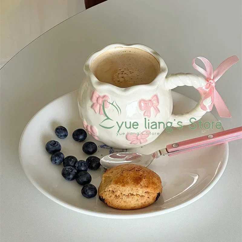 Handmade Irregar G 3D Bow Coffee Cup Art G Gift Ceramic Water Cup Y241211