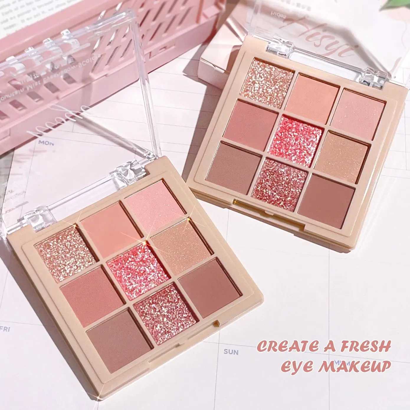 Shiny 9 Color eye shadow Palette Shiny Glass Shiny Finish Brown Coral Chocolate Gold eye shadow PaletteW241212