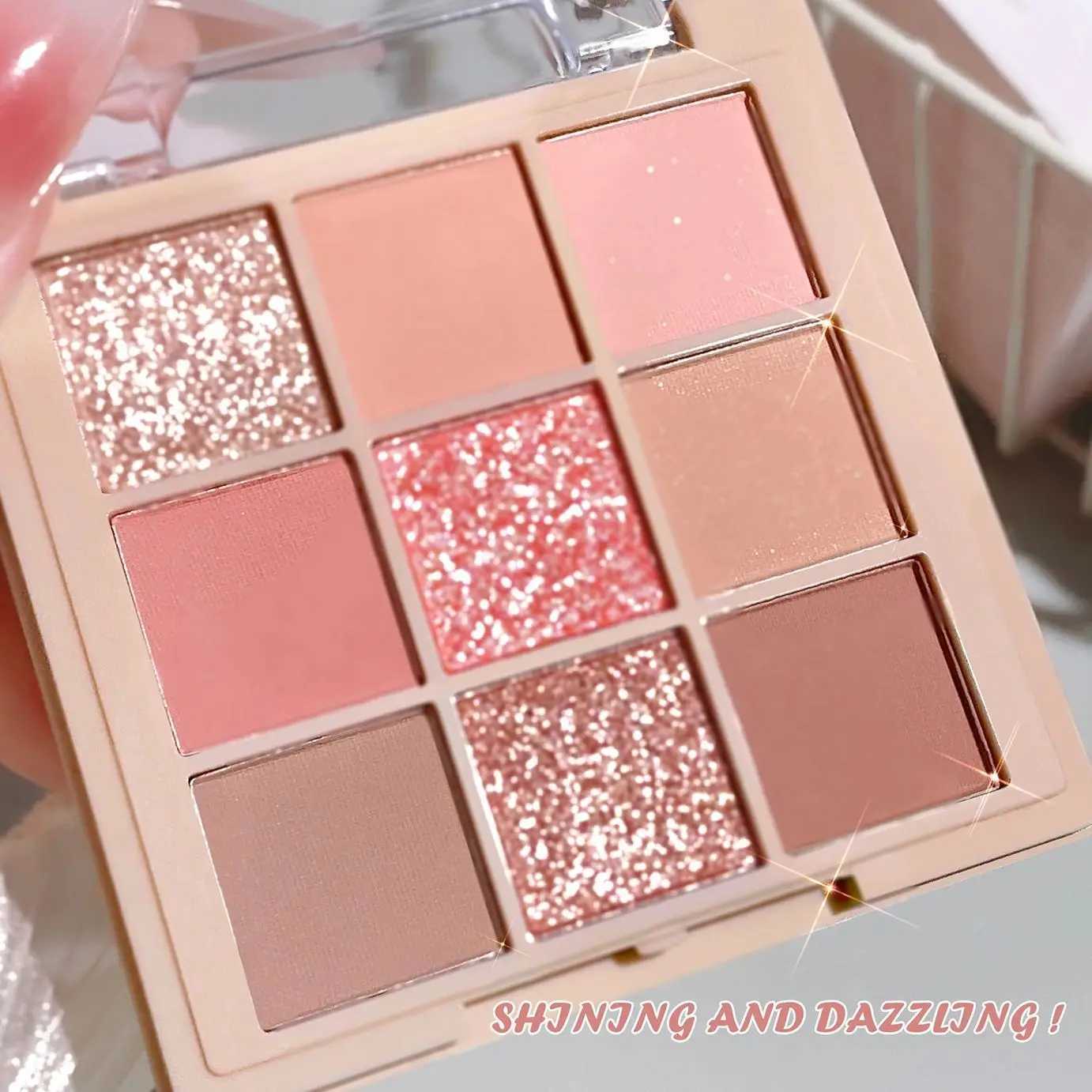 Shiny 9 Color eye shadow Palette Shiny Glass Shiny Finish Brown Coral Chocolate Gold eye shadow PaletteW241212