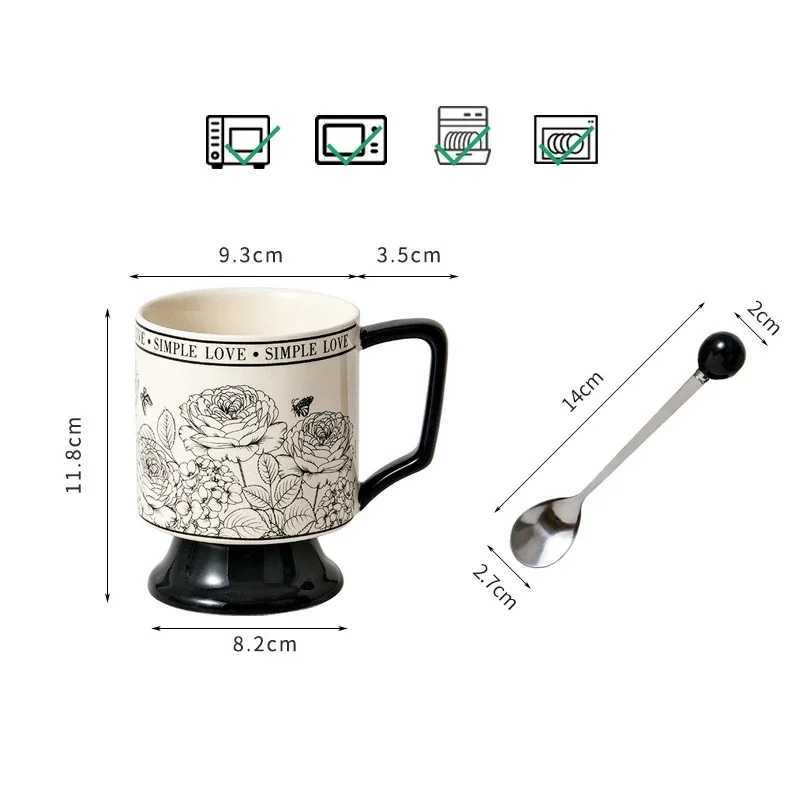 Creative retro ceramic cup with handle heat-resistant coffee g rose pattern high standing teacup used for Christmas gifts Y241211