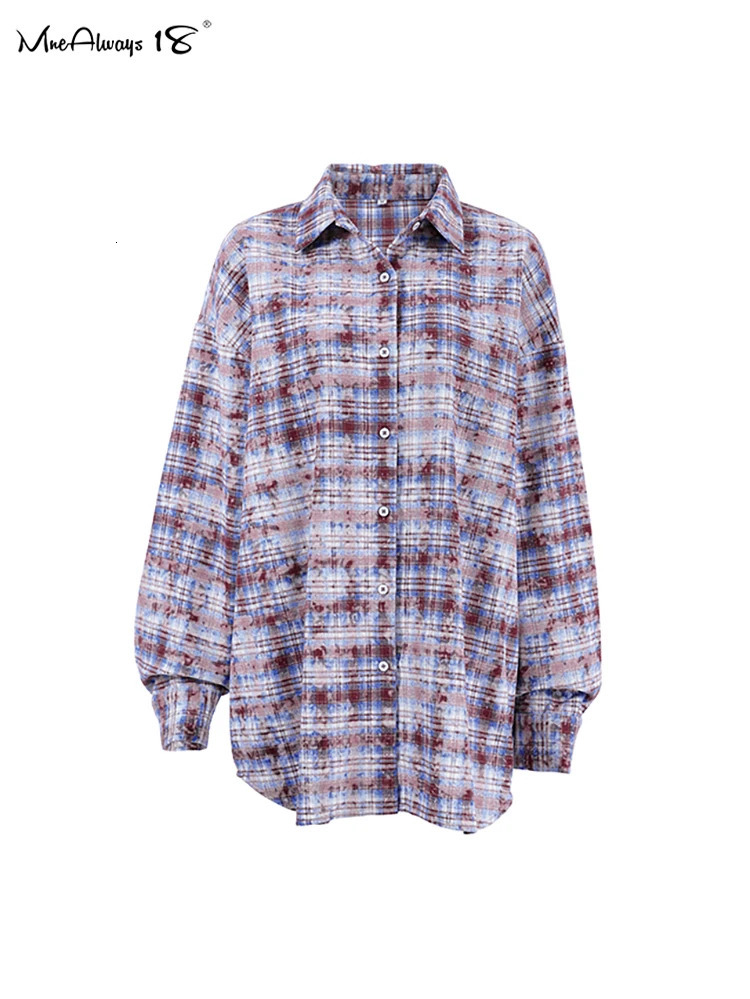 Mnealways18 Fashion Distressed Plain Shirt Womens Spring Purple Office Womens Loose Shirt Cotton Long Sleeve Shirt 241211