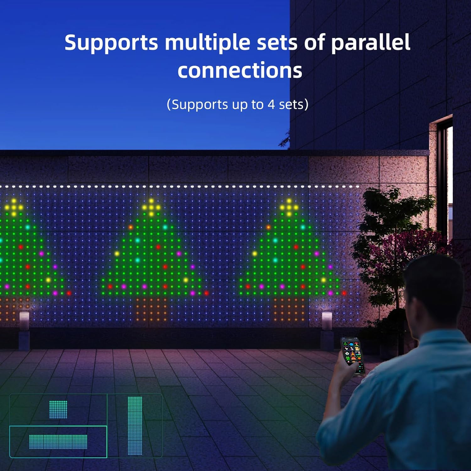 400 LED Smart Curtain Lights, DIY Programming App Remote Control RGB Fairy String Lights, Smart LED Curtain Lights, Color Changing Wall Lights, Dynami
