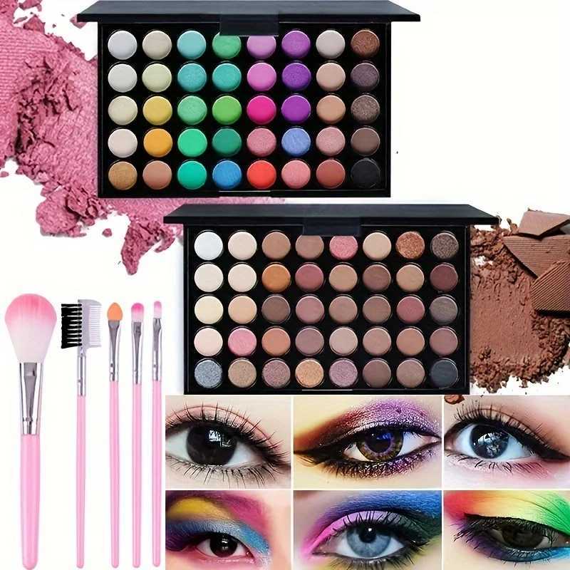 40 Colors Glitter Eyeshadow Palette with Free 5 Brushes Matte Waterproof Long Lasting Pressed Powder Cosmetics MakeUp KitW241212