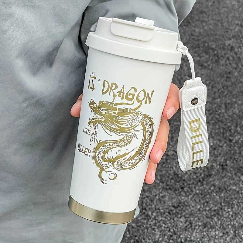 Dragon Soars Elegant Gold Insulated Cup 17.58oz Large Capacity Ceramic lined Insulated Cup Y241211