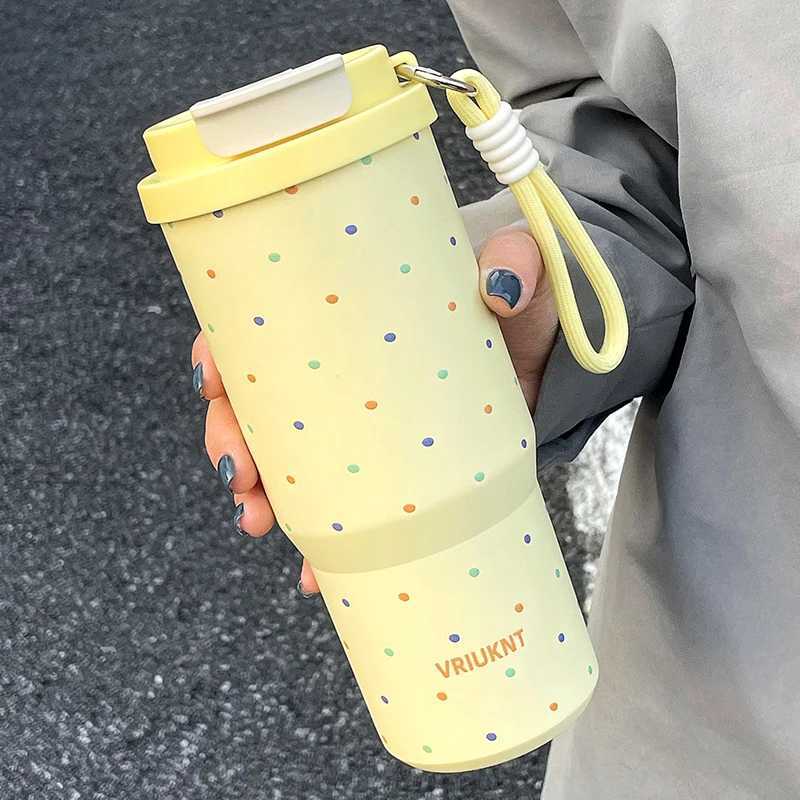 1Pc girl polka dot stainless steel insulated cup 750ml car cup desktop coffee cup water cup Y241211