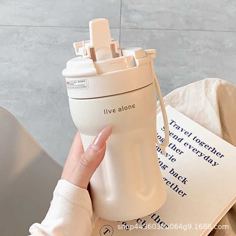 Hot Crazy Portable Water Bottle Cup with Straw Stainless Steel Aesthetic Water Bottle Travel G Coffee Y241211