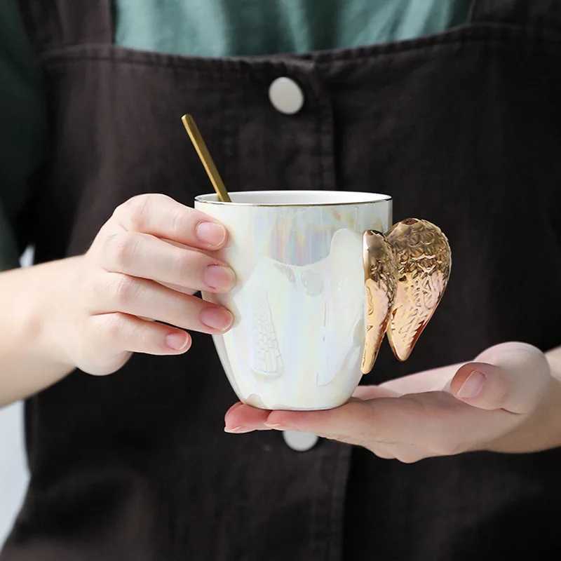 Ceramic g Goodens Golden Angel Wings Cup Lamp Luxury Tea Cup Coffee Milk g Couple Birthday Gift Cup Y241211