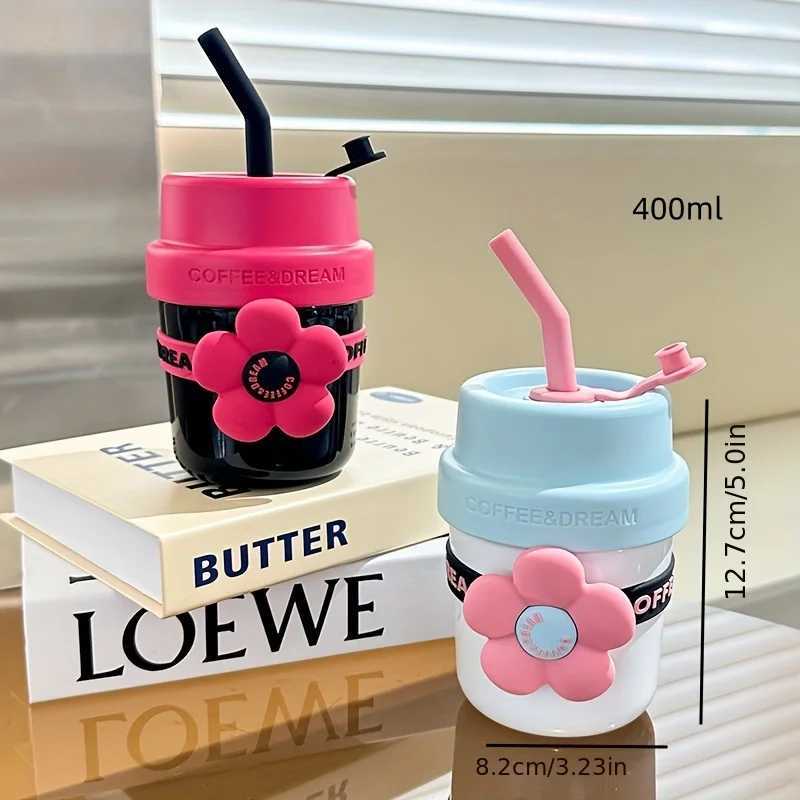 400ml stainless steel cup with silicone straw and non stick lipstick design can be closed read and relaxed without assembly Y241211