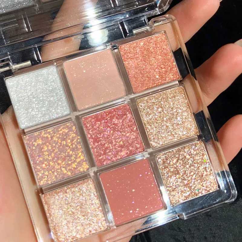 Orange Snowflake Shiny 9-Color Pink Eye Shadow Palette Women Diamond Glitter Matte Eyeshadow Waterproof Charming Eyes MakeupW241212
