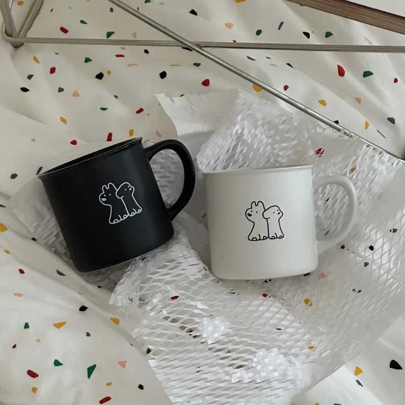 Frosted small black cup puppy g black and white coffee cup water cup couple cup 320ml breakfast milk g Y241211