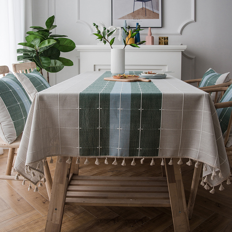Cotton and Linen Waterproof Leave-in Dining Table Cloth Color Plaid Tablecloth