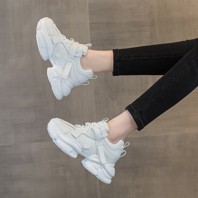 Daddy shoes 2025 spring new ins leather soft sole sports casual shoes thick soles increase shoes dance shoes women