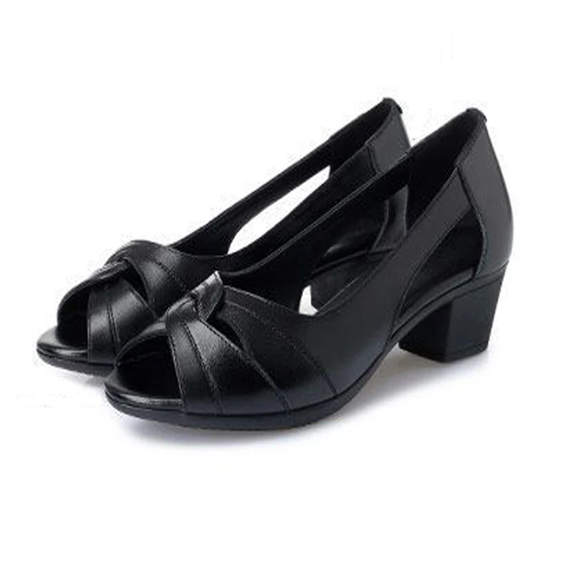 AIYUQI Fish Mouth Sandals Women Summer Open Toe Mom Sandals Female Genuine Leather Anti-slip Sandals Ladies