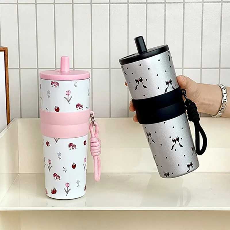 710ml fashionable flower stainless steel 316 vacuum film with leak proof coffee tea cold drinks car thermostat travel Y241211