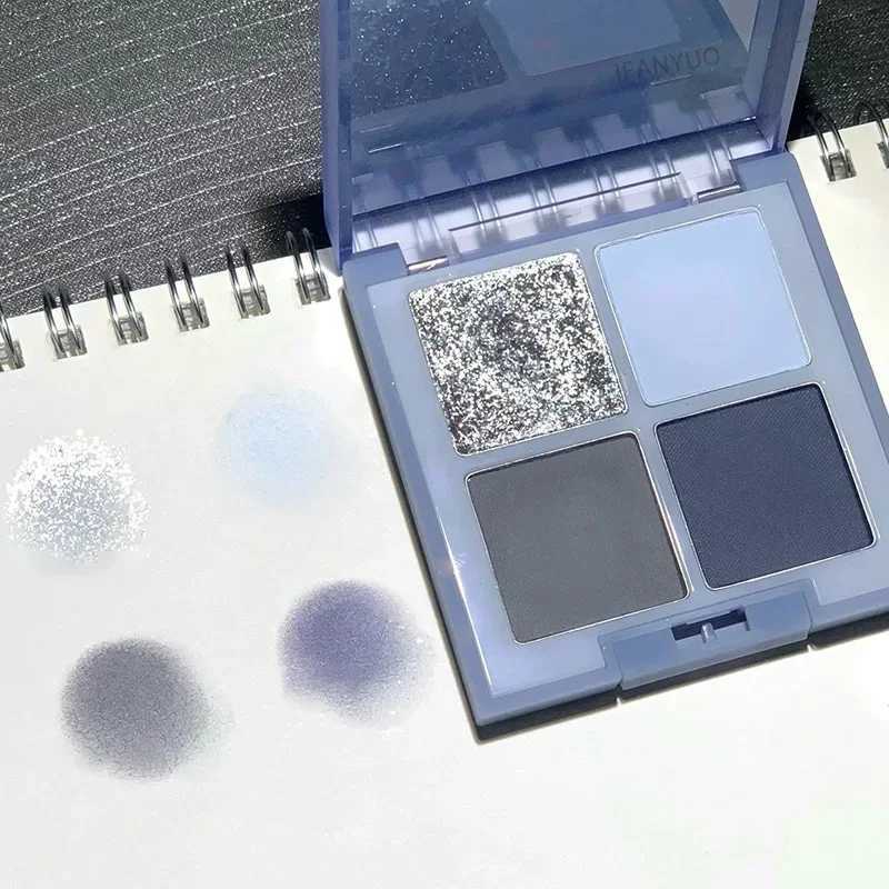 4-color glitter blue eye shadow palette matte fine glitter acrylic eye shadow palette durable waterproof eye shadow cosmeticsW241212