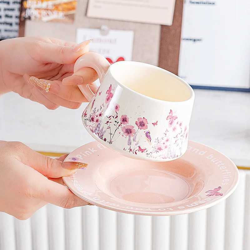 Vintage Ceramic Coffee Cup Exquisite Flower Pattern Ceramic G-Light Luxury Coffee Cup Tableware Set Gift Box Y241211