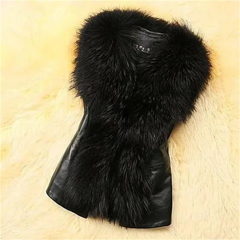 Female Splicing Together Waistcoat Top Coat Autumn Winter Ladies Leather Fur Sleeveless Jacket Women Large Size 5XL Vest Outwear 241211