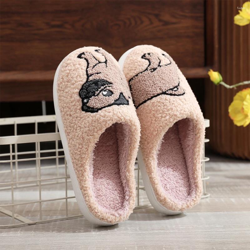 Slippers Plush Pug Comfortable Slip-on House Shoes Anti Slip Flat Thermal Fluffy Couple For Autumn Winter