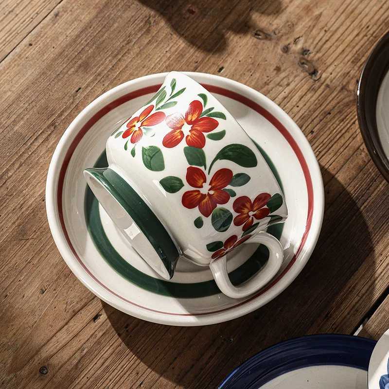 French retro afternoon tea cup for him to use luxurious floral ceramic coffee g Saucer gift box friends birthday gift Y241211