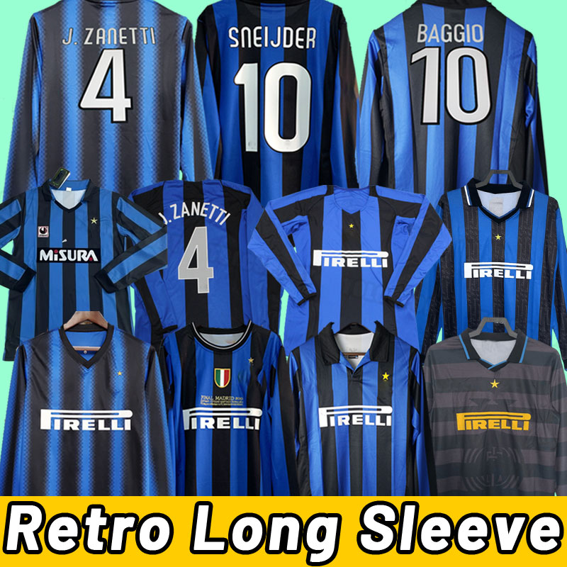 Long sleeve SNEIJDER ZANETTI Classic Inter Retro Soccer jerseys Djorkaeff MILITO Pizarro Djorkaeff ADRIANO MILANS Football Shirt 09 10 11 98 99 2009 2010 2011 98 99