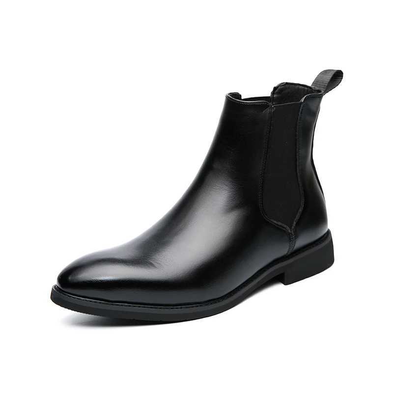 Men Pointed Toe Chelsea Boots Fi PU Leather Black Brown British Style Plus Big Size 47 48 49XJ241212